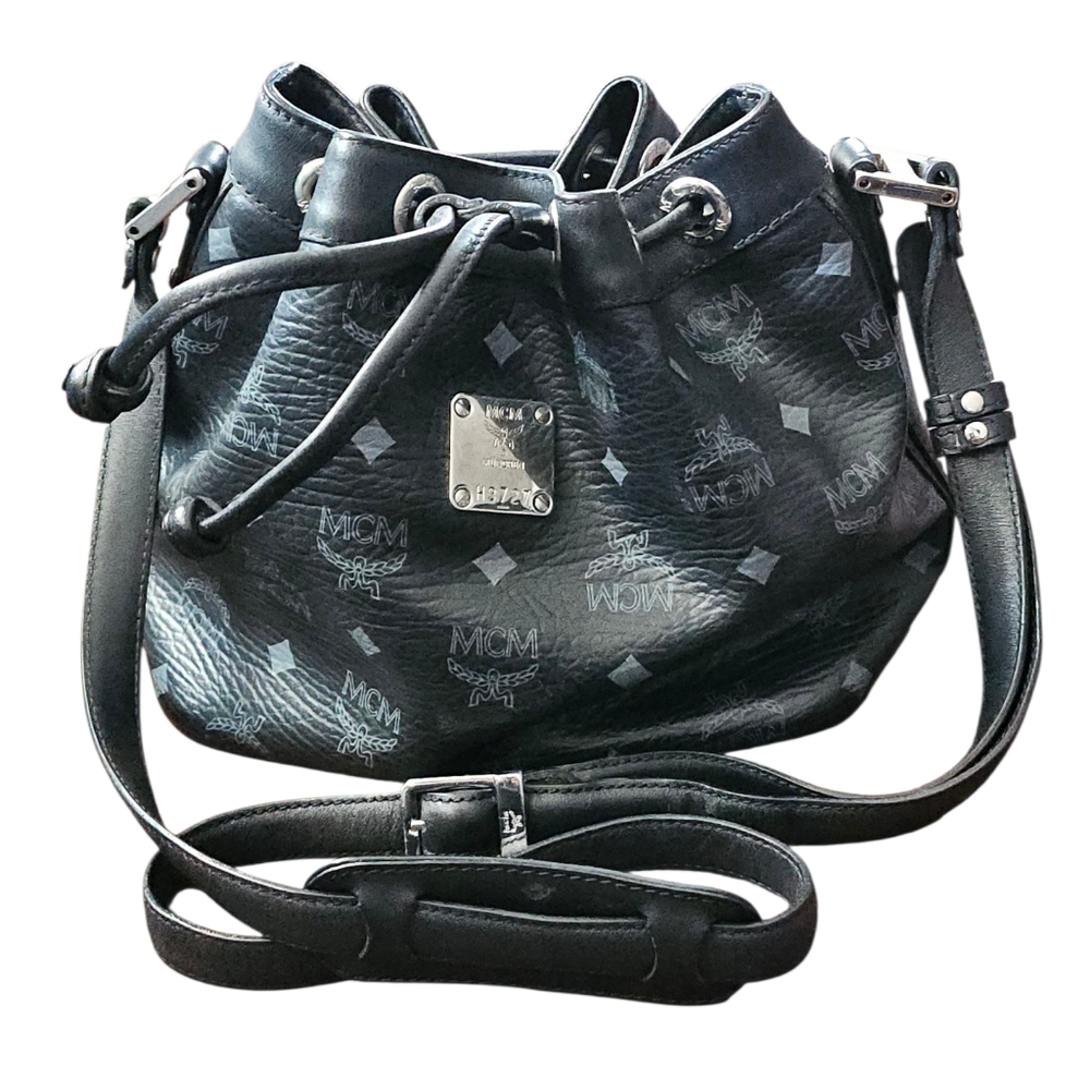 MCM Visetos Black and Silver Bucket Bag